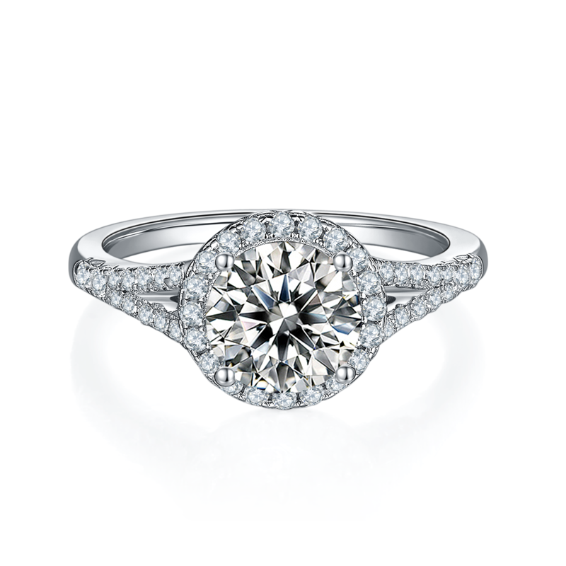 双臂圆包S925银镀白金MoissaniteWomen's Ring1.5ctD级